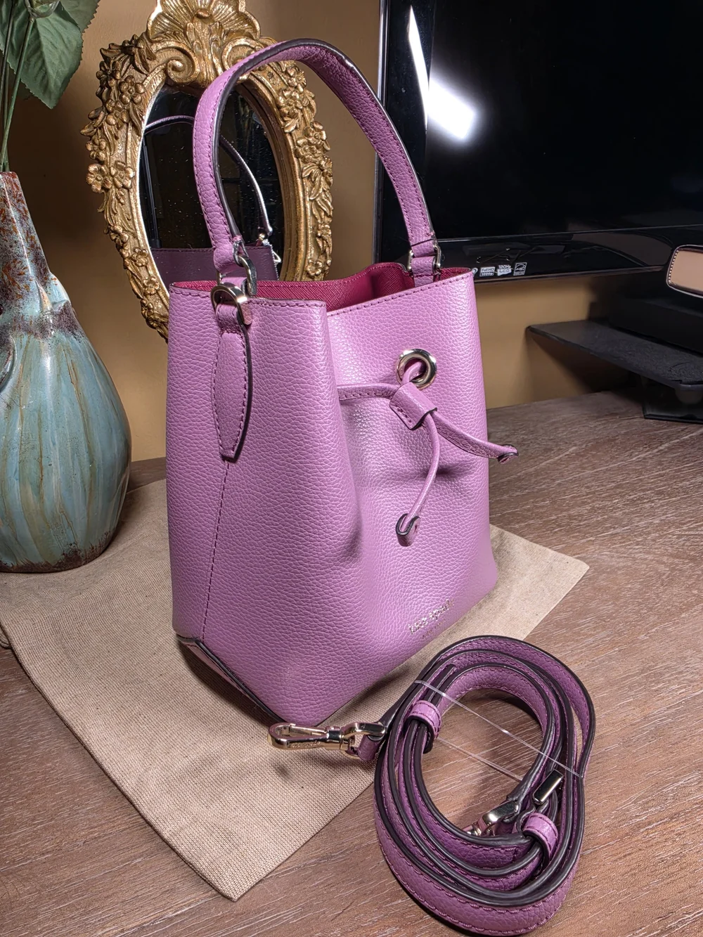 kate spade New York Eva Lavender Mauve Pebbled Leather Bucket Crossbody ($329)